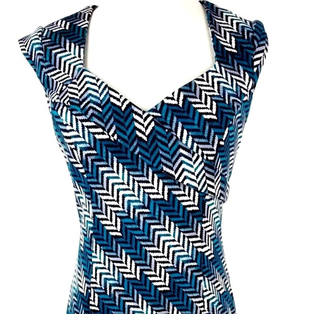 White House | Black Market Teal, White & Black Chevron Dress
